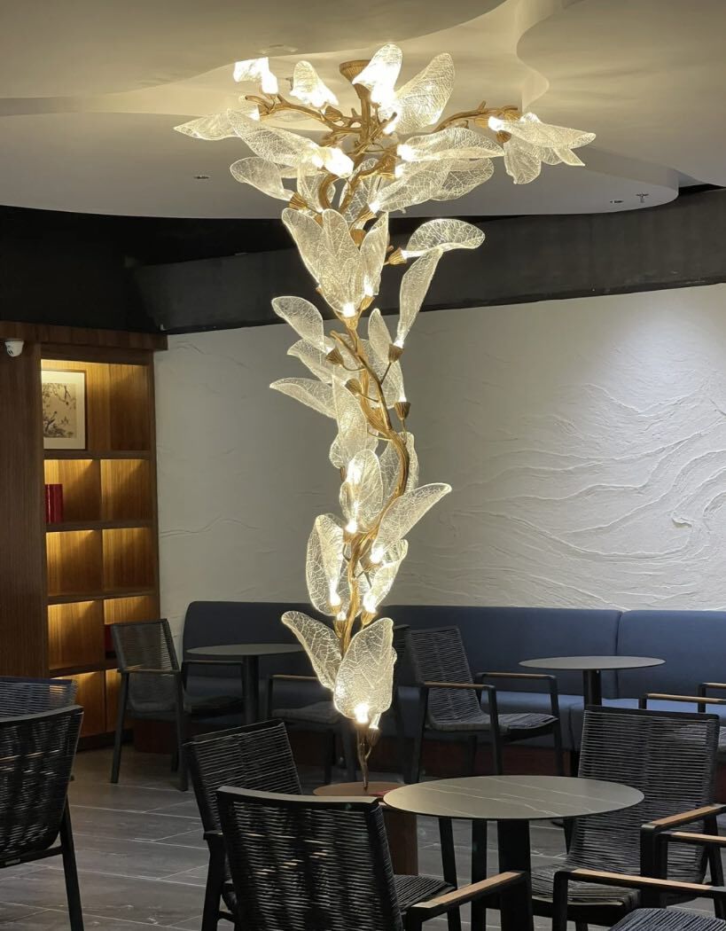 Artistic Bionic Resin Leaves Branch Chandelier
