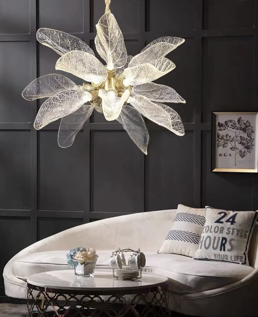 Artistic Bionic Resin Leaves Branch Chandelier