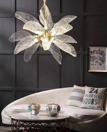 Artistic Bionic Resin Leaves Branch Chandelier