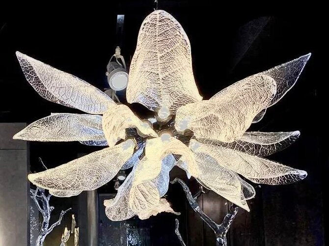 Artistic Bionic Resin Leaves Branch Chandelier
