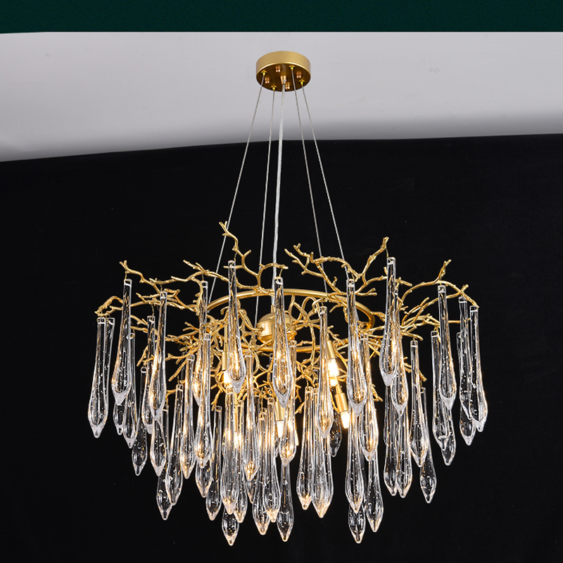Iris Raindrop Round Branch Crystal Chandelier