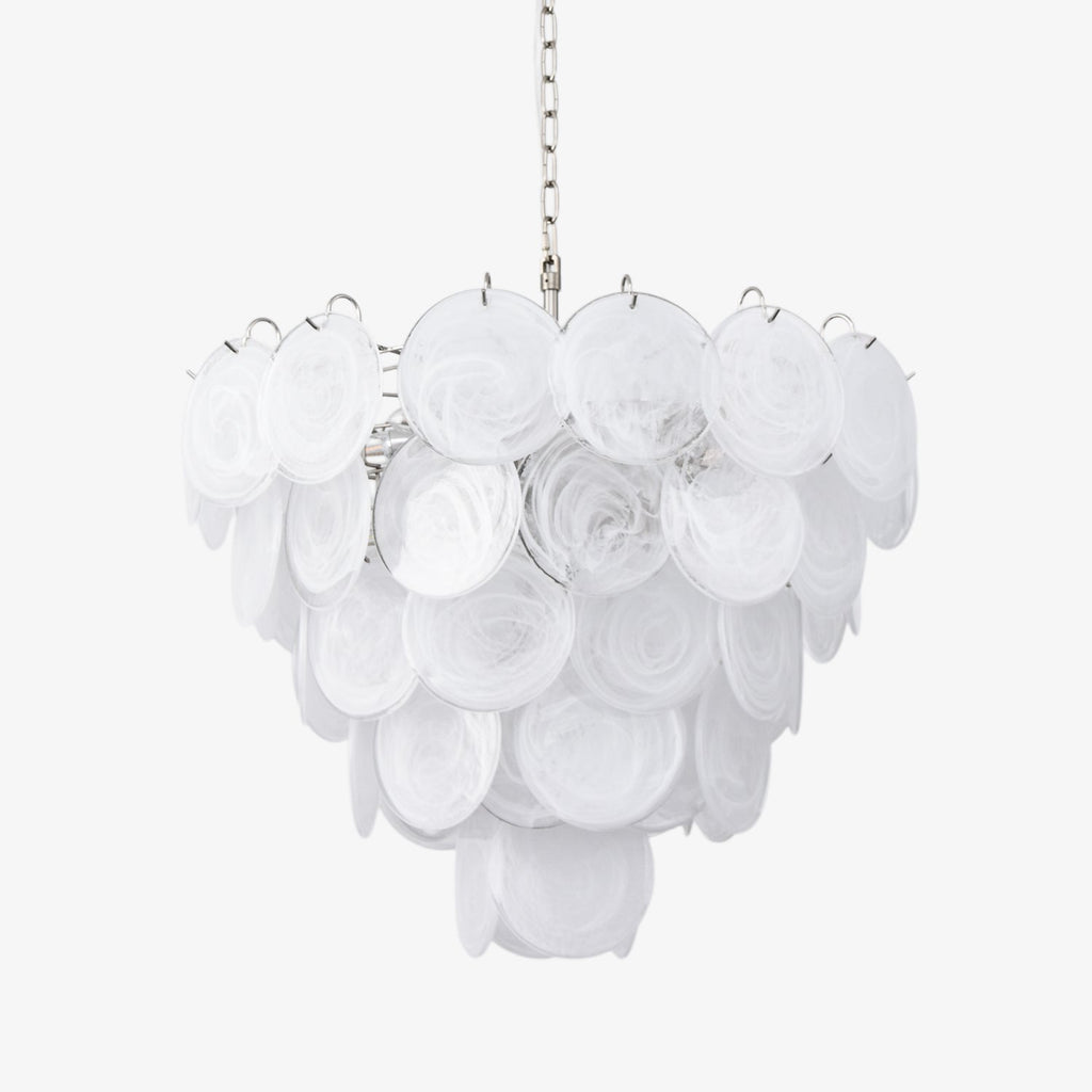 White Murano Glass Disc Chandelier