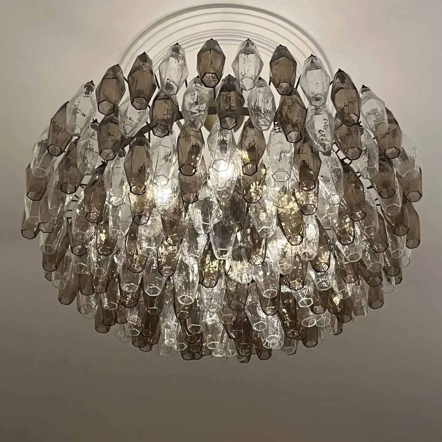 Murano Chandelier – Poliedri – 185 glass – Smoked/Transparent