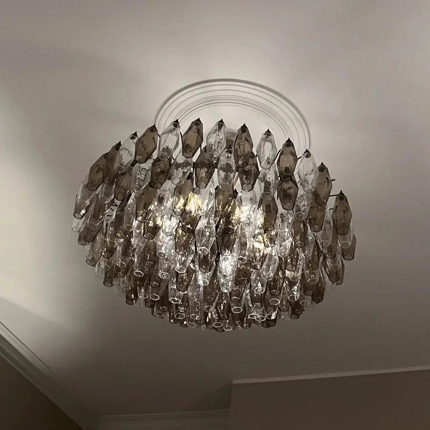 Murano Chandelier – Poliedri – 185 glass – Smoked/Transparent