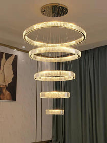 Modern Front Entryway Chandelier 3/4/5/6/7 Rings Crystal Gold/ Chrome Finish Ceiling Lamp