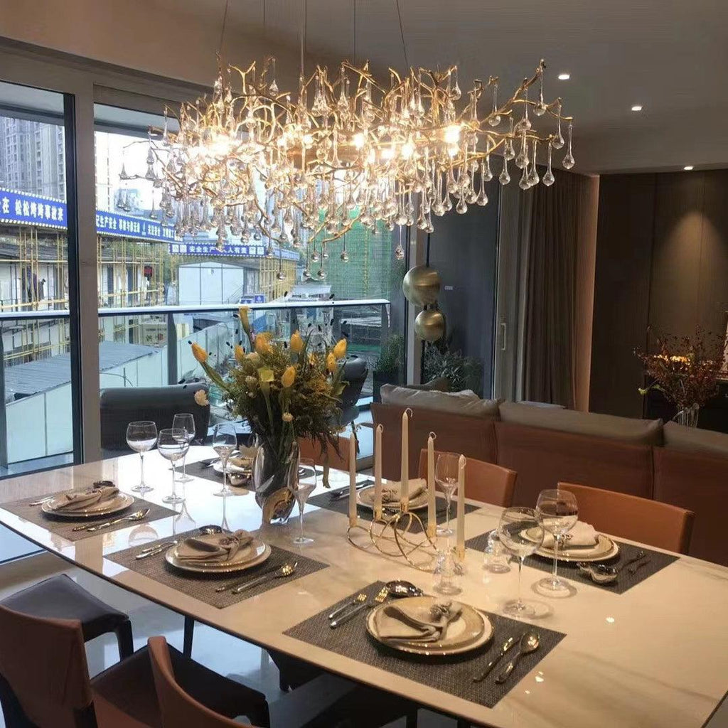 Tina Raindrop Branch Crystal Brass Chandelier
