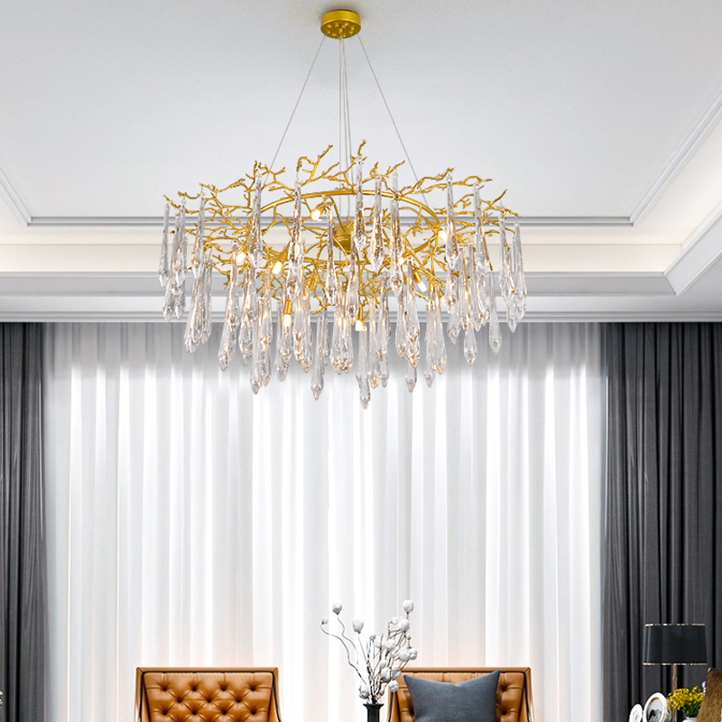 Iris Raindrop Round Branch Crystal Chandelier