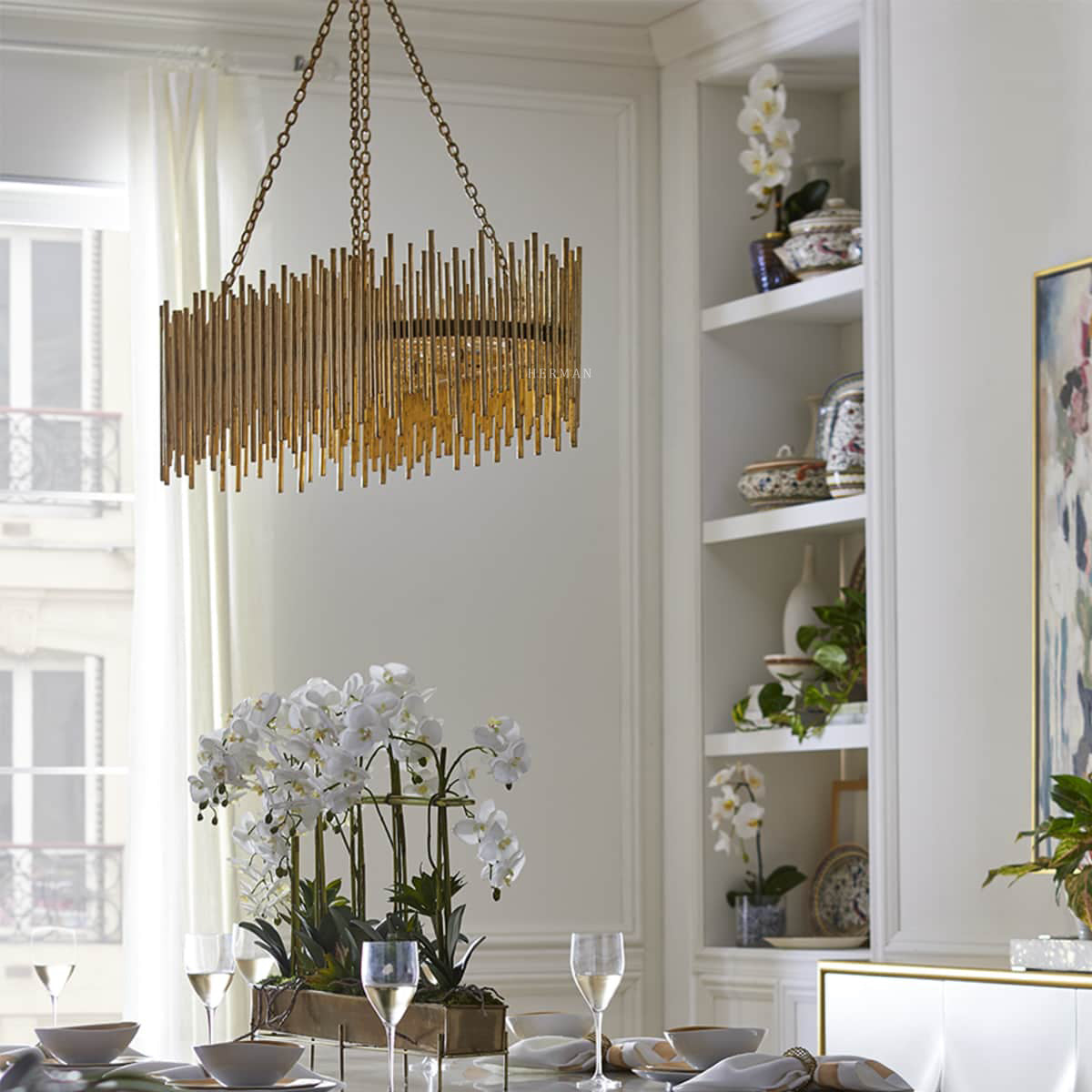Althely Brass 10 Lights Rectangle Pendant Chandelier Secondary image
