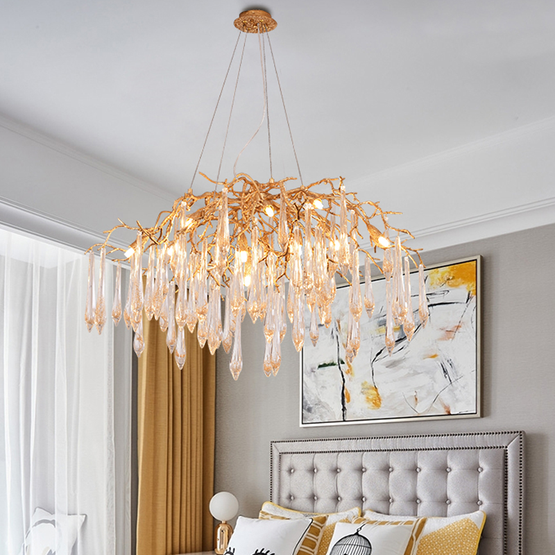 Iris Raindrop Brass Branch Round Crystal Chandelier 25'' 35'' 41''D