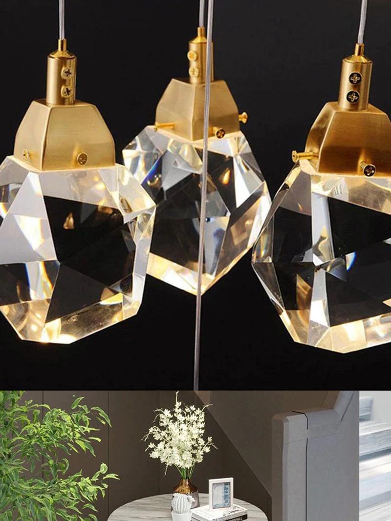 Eve Faceted Crystal Staircase Long Chandelier