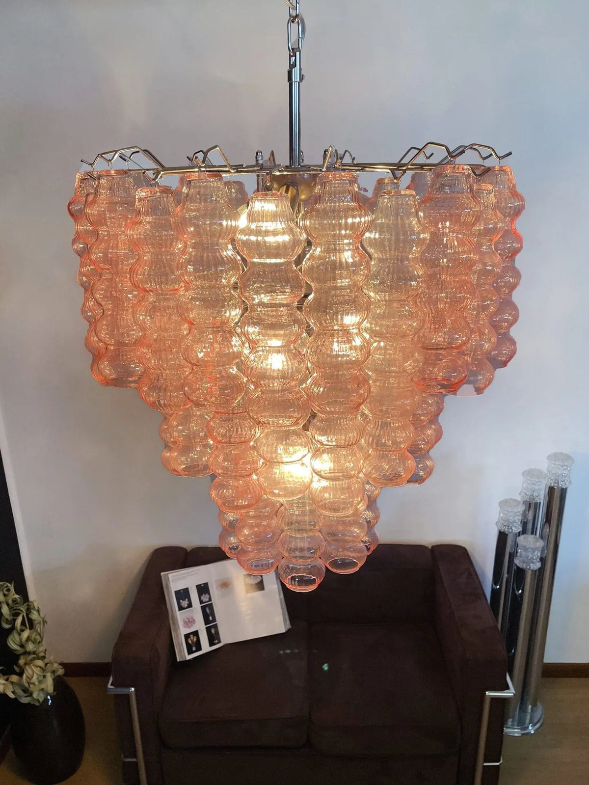 Murano Glass Chandelier – Curva – Rosa – 48 tubes