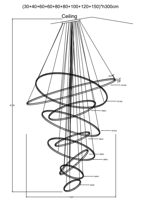 Multi Rings Modern Staircase Chandelier