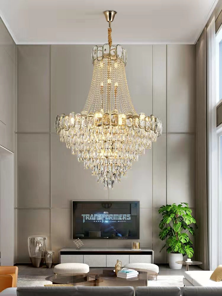 Foyer Staircase Chandelier Luxury K9 Crystal Ceiling Light For Living Room / Hallway