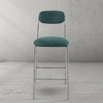 Hand-Forged Metal Green Fabric Bar Stool