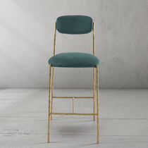 Hand-Forged Metal Green Fabric Bar Stool