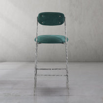 Hand-Forged Metal Green Fabric Bar Stool