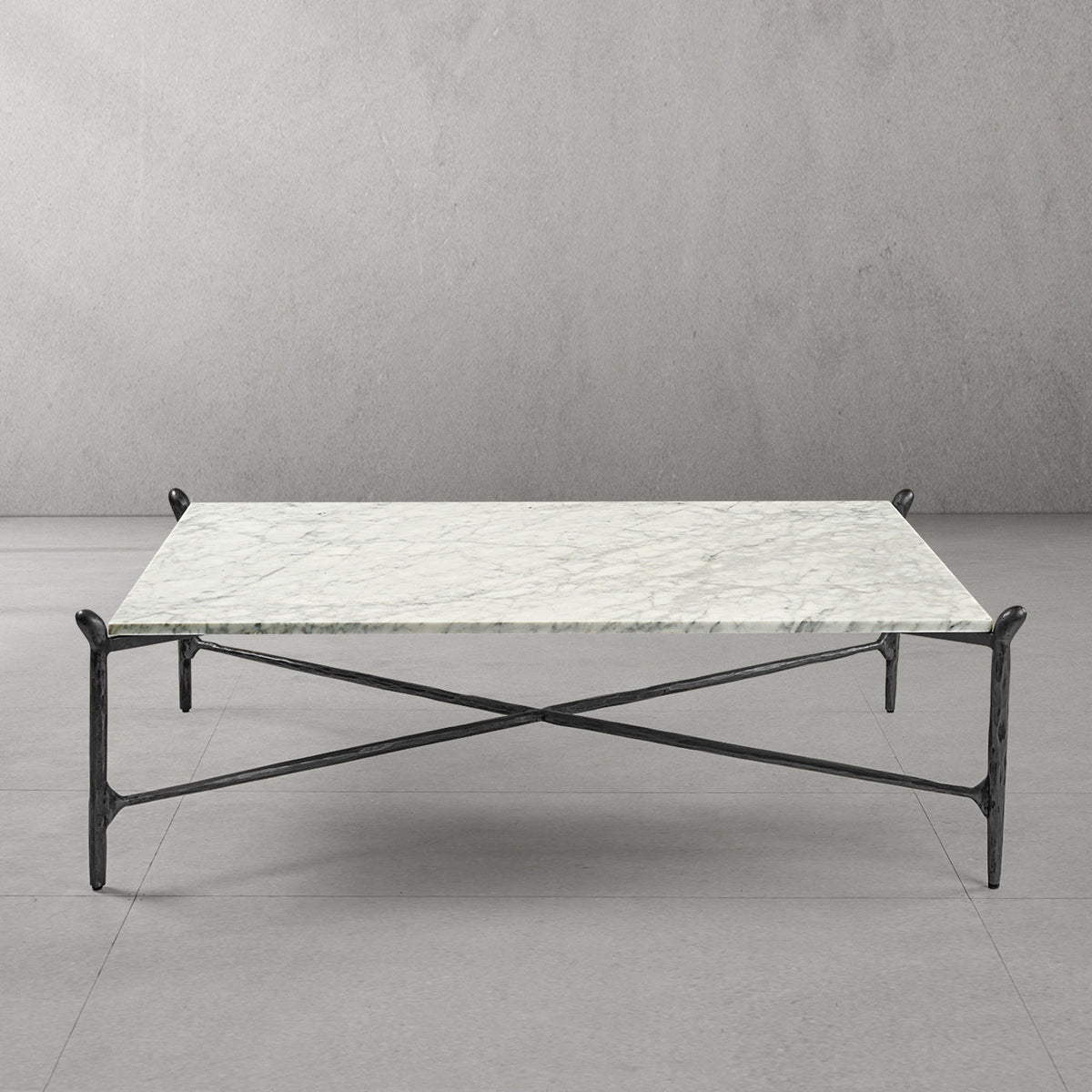 Hand-Forged Metal Square Horn Marble Coffee Table 39" 50"