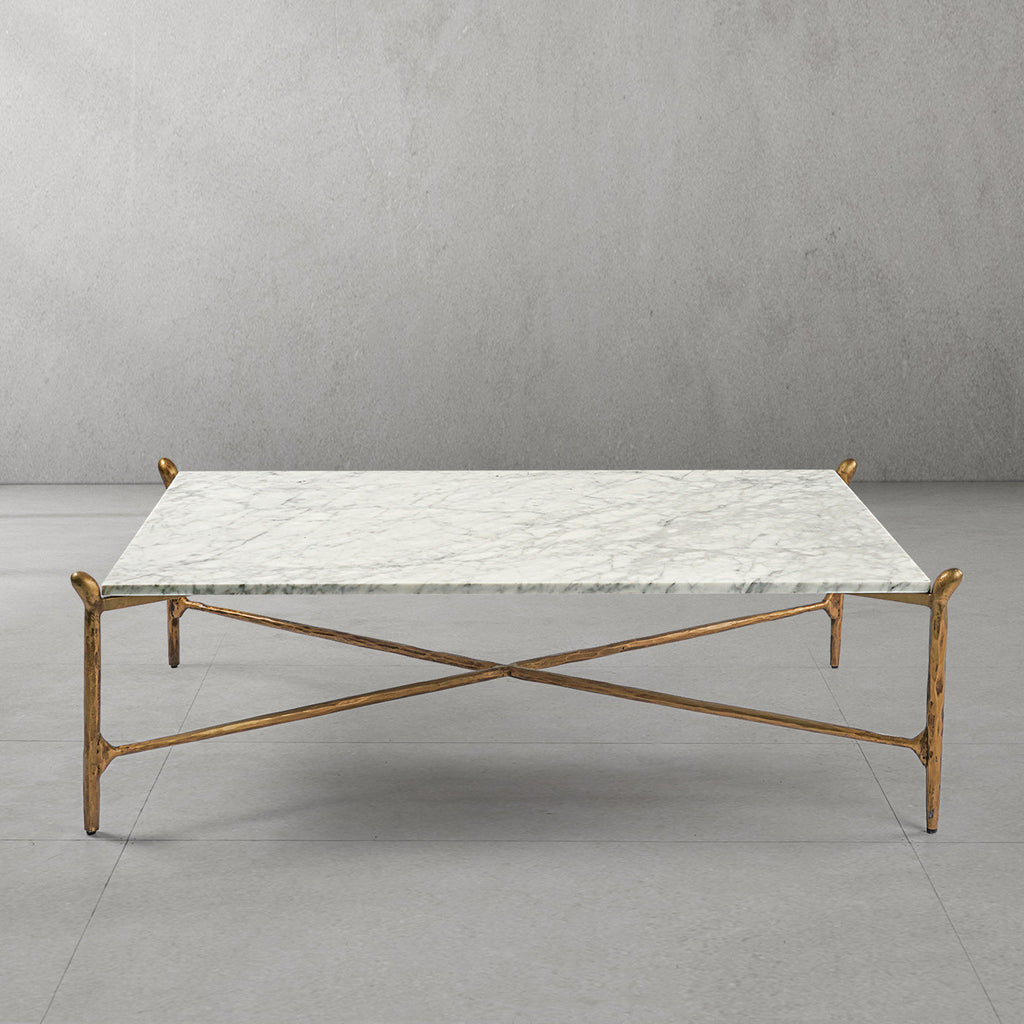 Hand-Forged Metal Square Horn Marble Coffee Table 39" 50"