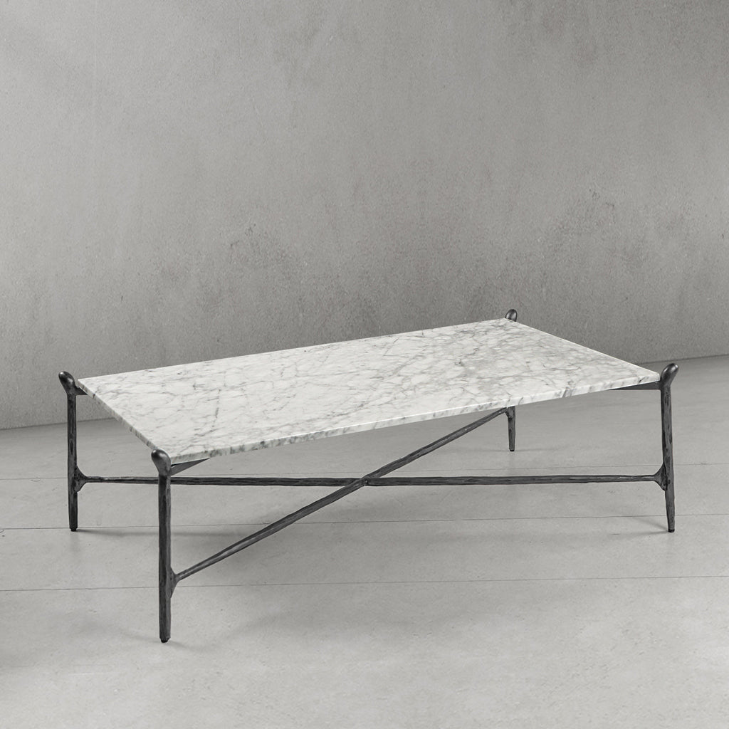 Hand-Forged Metal Square Horn Marble Coffee Table 39" 50"