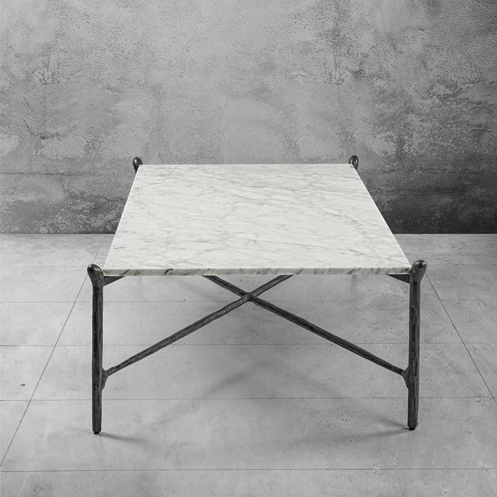 Hand-Forged Metal Square Horn Marble Coffee Table 39" 50"