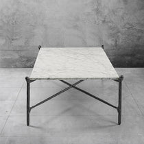 Hand-Forged Metal Square Horn Marble Coffee Table 39" 50"