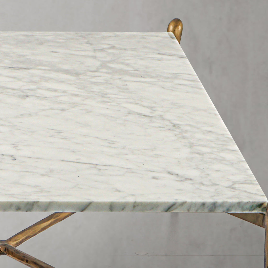 Hand-Forged Metal Square Horn Marble Coffee Table 39" 50"