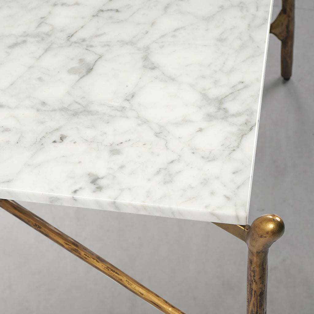 Hand-Forged Metal Square Horn Marble Coffee Table 39" 50"