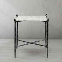 Hand-Forged Metal Square Marble Side Table