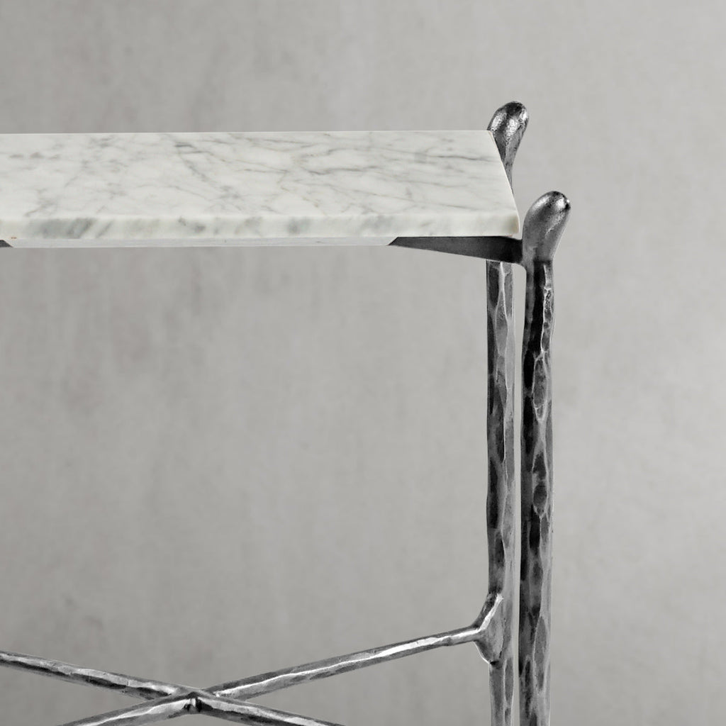 Hand-Forged Metal Square Marble Side Table