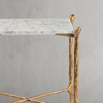 Hand-Forged Metal Square Marble Side Table