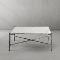 Hand-Forged Metal Square Horn Marble Coffee Table 39" 50"