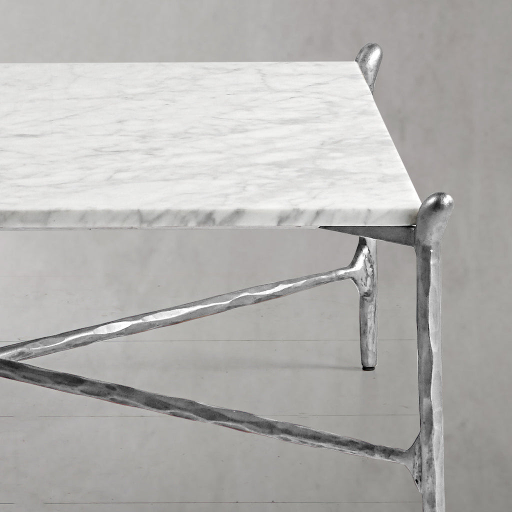 Hand-Forged Metal Square Horn Marble Coffee Table 39" 50"