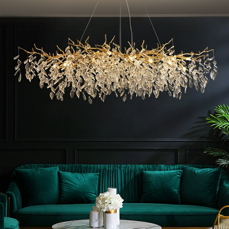 French Branch Elegant Crystal Leaves Chandelier