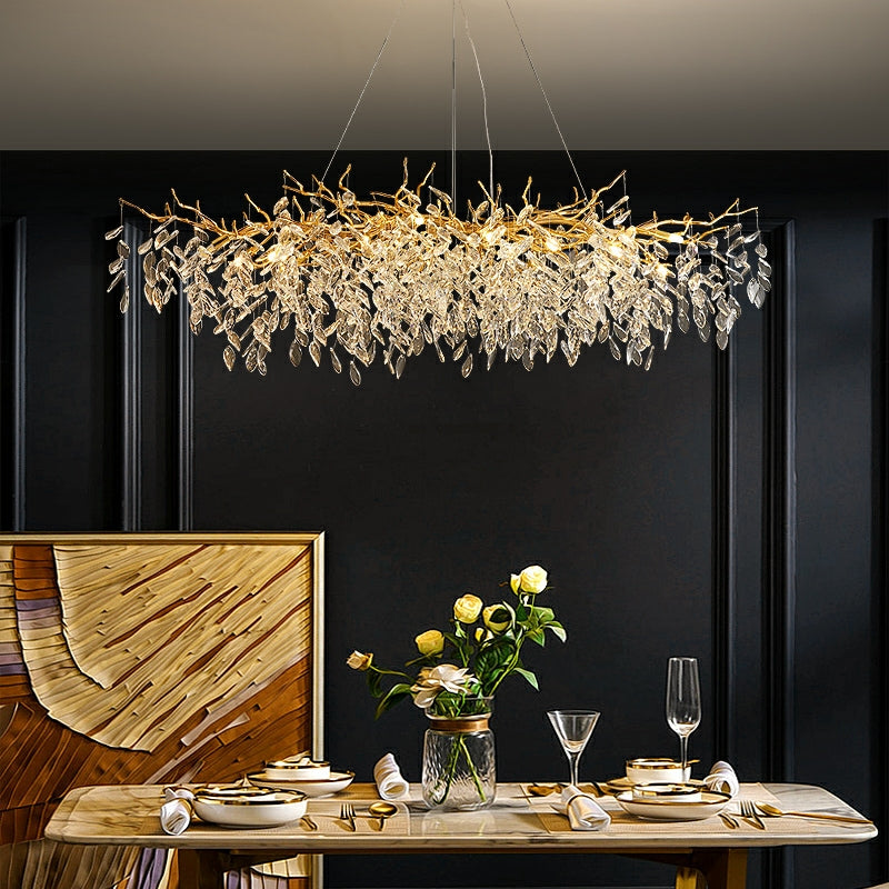 French Branch Elegant Crystal Leaves Chandelier