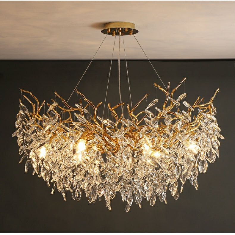 French Branch Elegant Crystal Leaves Chandelier