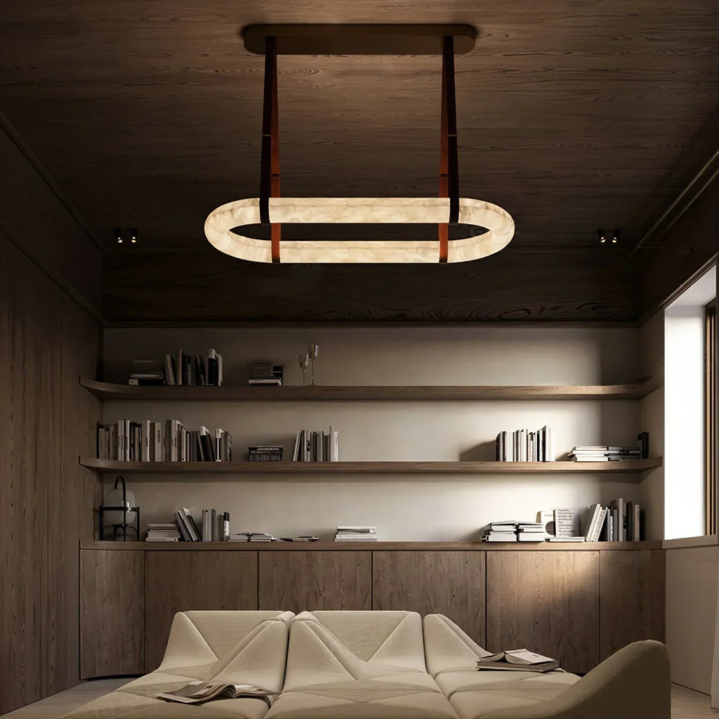 Glacera Alabaster Round Leather Chandelier