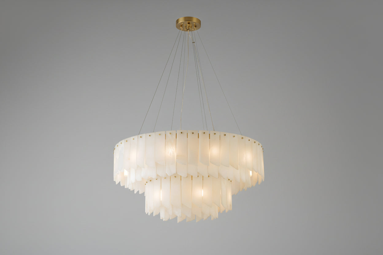 Contemporary Alabaster Cascade Tiered Chandelier