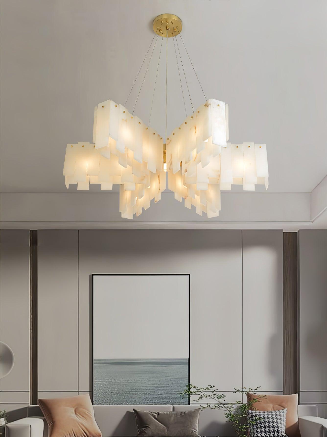 Contemporary Alabaster Cascade Tiered Chandelier