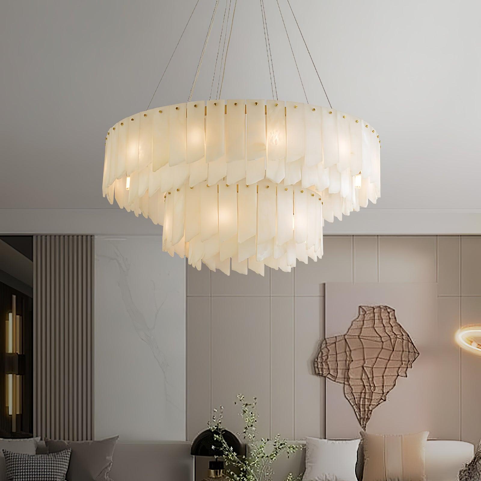 Contemporary Alabaster Cascade Tiered Chandelier