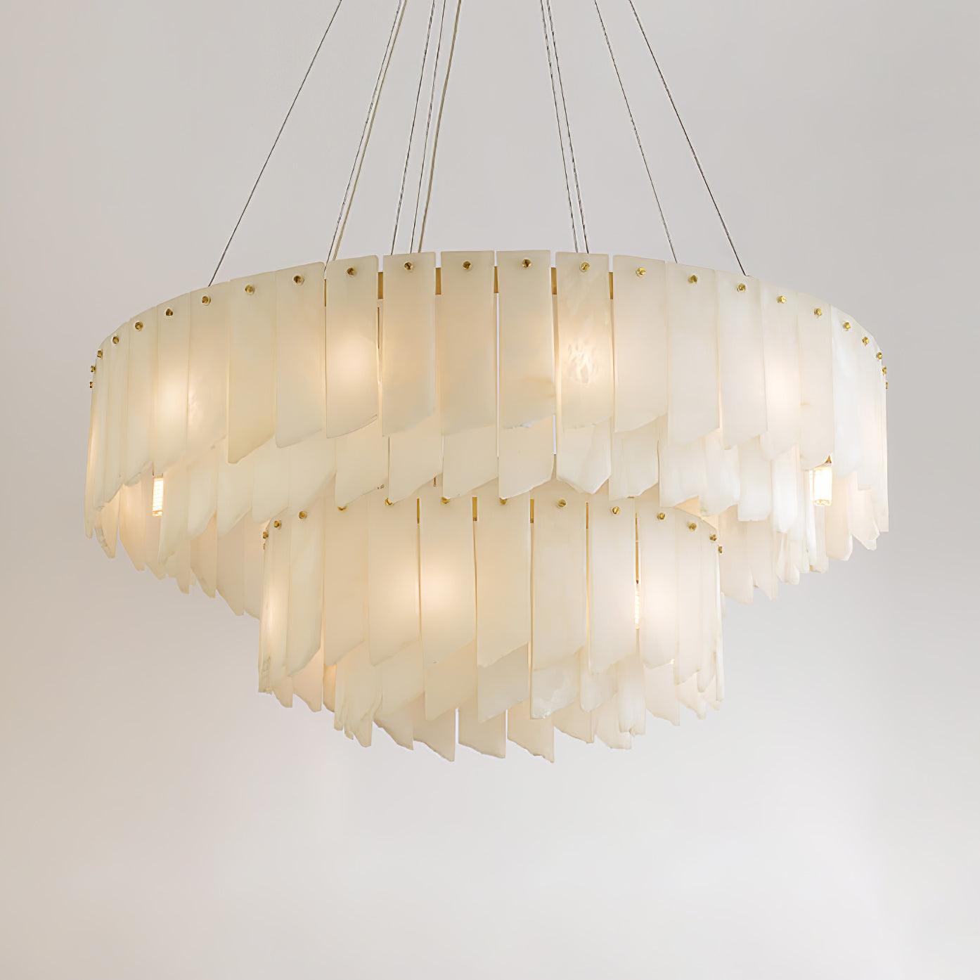 Contemporary Alabaster Cascade Tiered Chandelier
