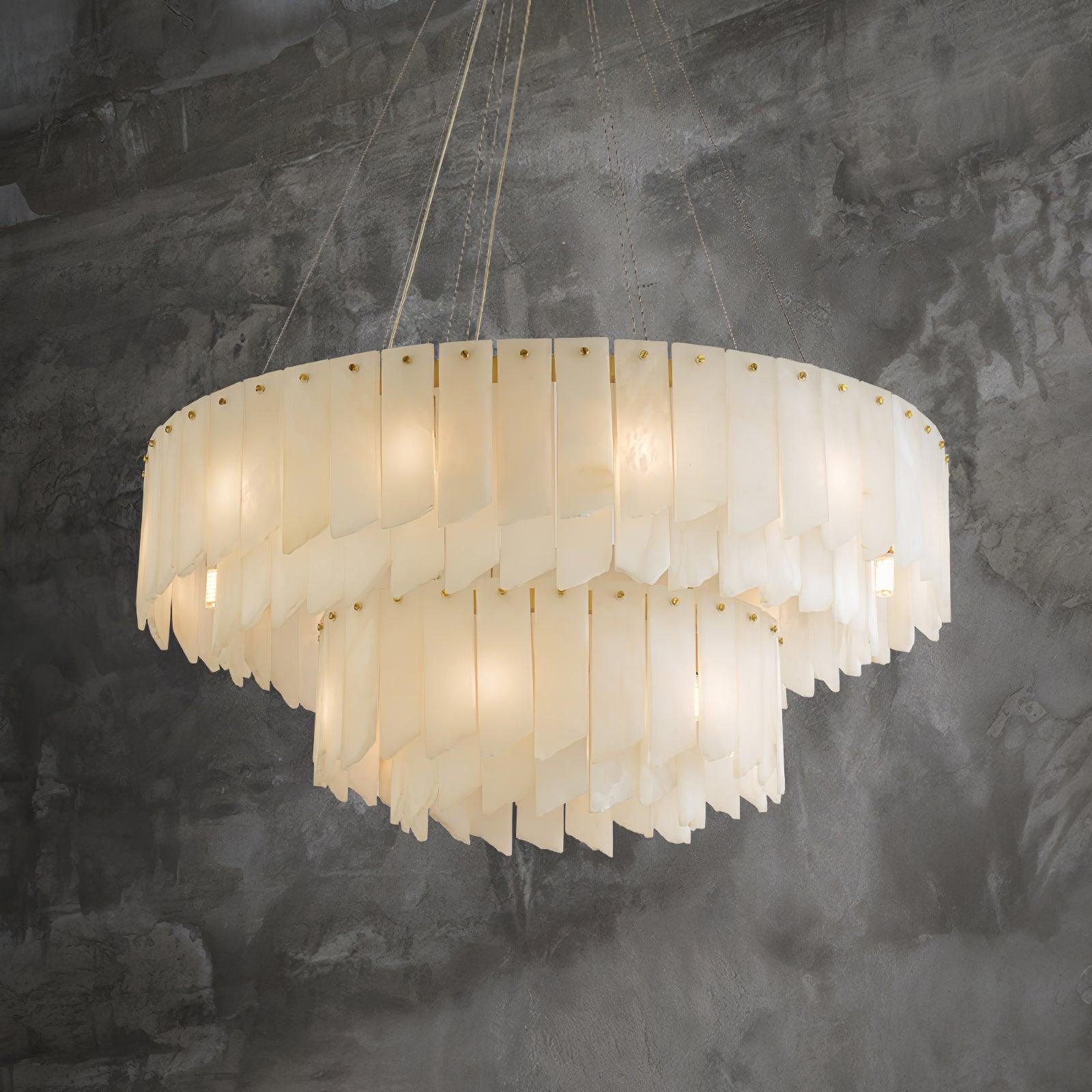 Contemporary Alabaster Cascade Tiered Chandelier