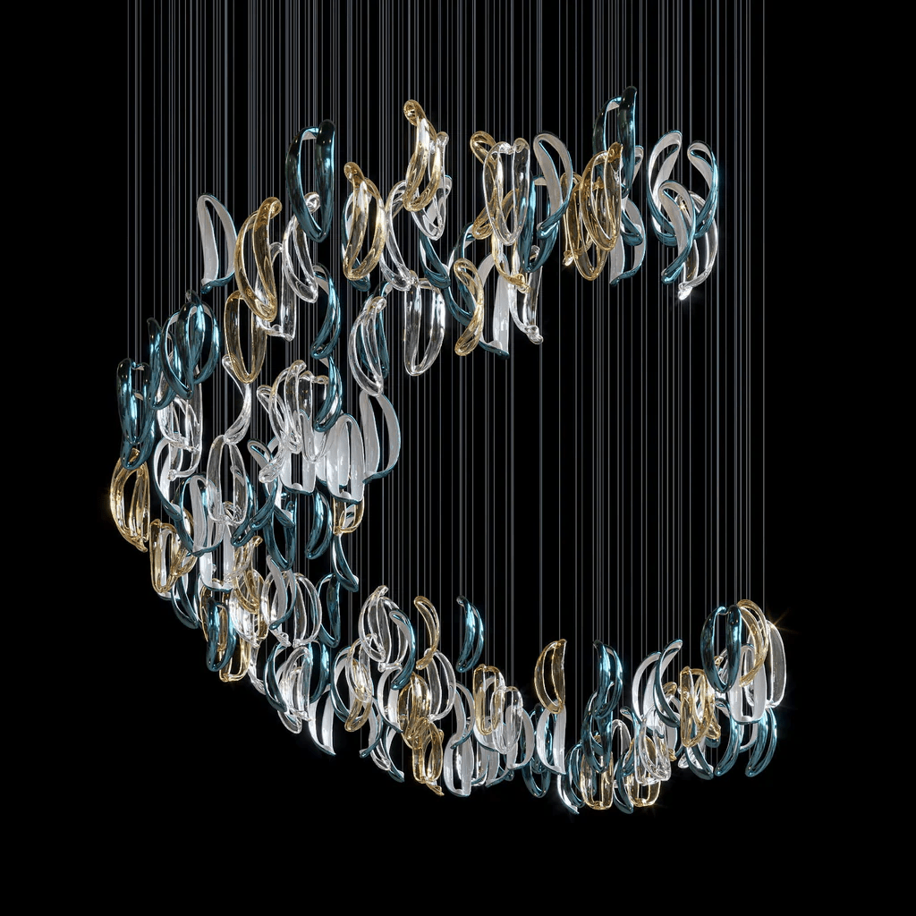 Designer Aqua Ripple Glass Art Customize Chandelier - CasaraHouse