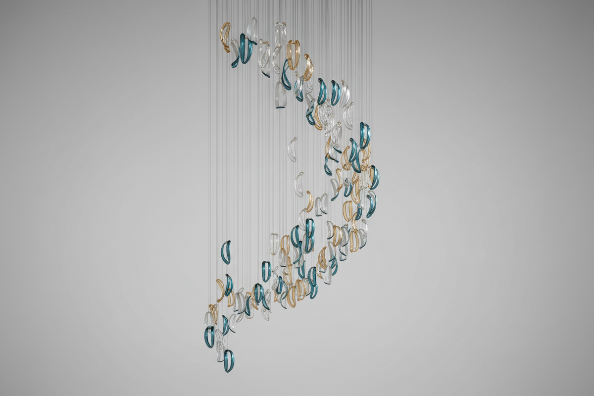 Designer Aqua Ripple Glass Art Customize Chandelier - CasaraHouse Main image