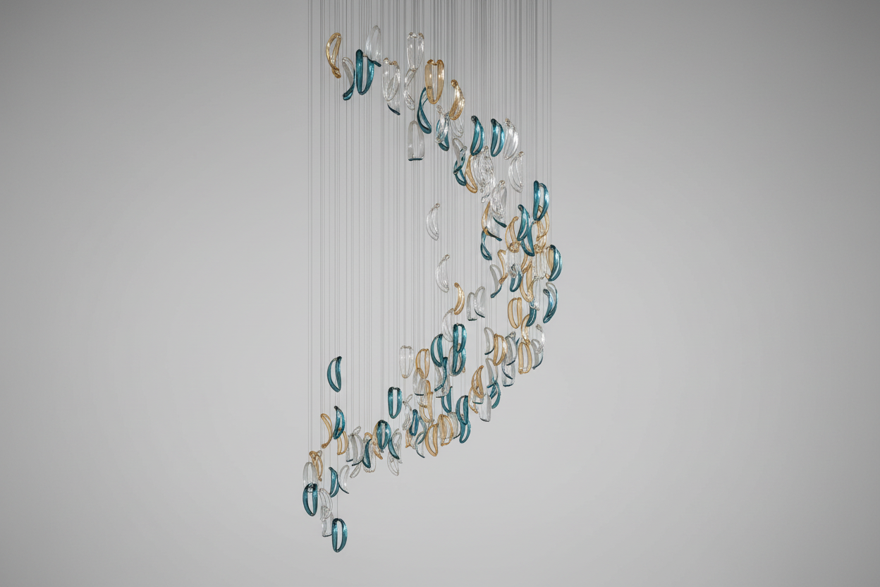 Designer Aqua Ripple Glass Art Customize Chandelier - CasaraHouse