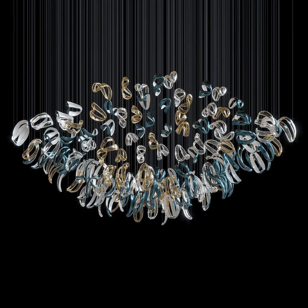Designer Aqua Ripple Glass Art Customize Chandelier - CasaraHouse