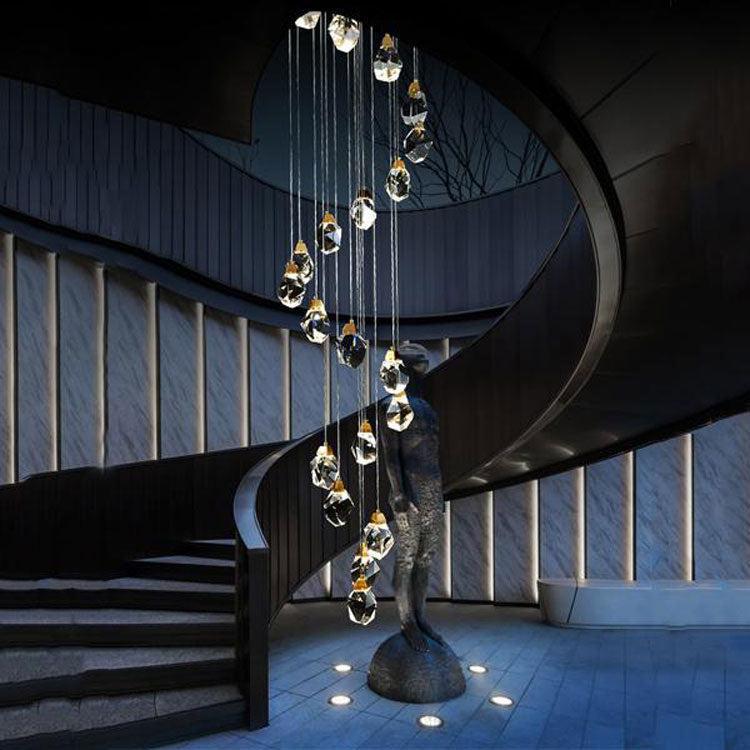Masonry Faceted Crystal Prisms Chandeliers for Staircase Loft