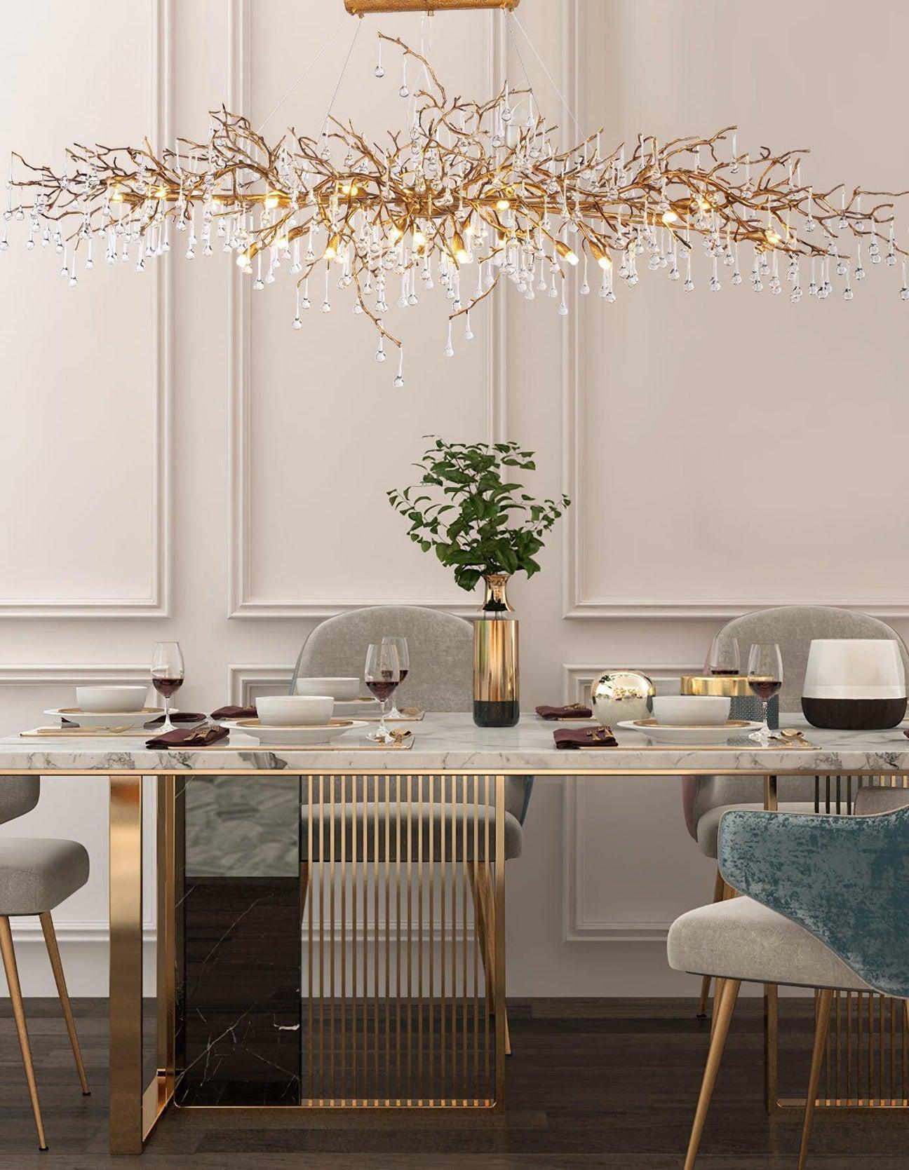 Tina Raindrop Branch Crystal Brass Chandelier