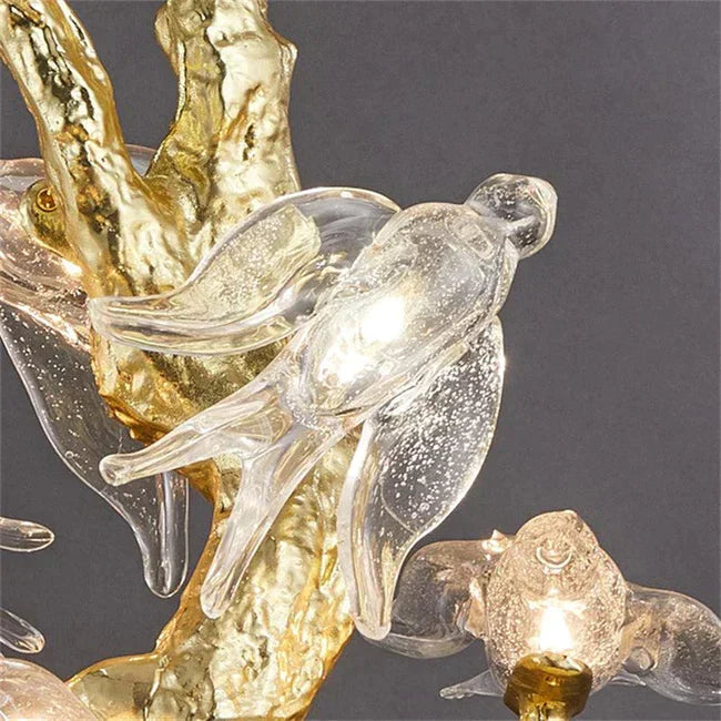 Modern Bird Glass Tree Branch Long Staircase Chandelier