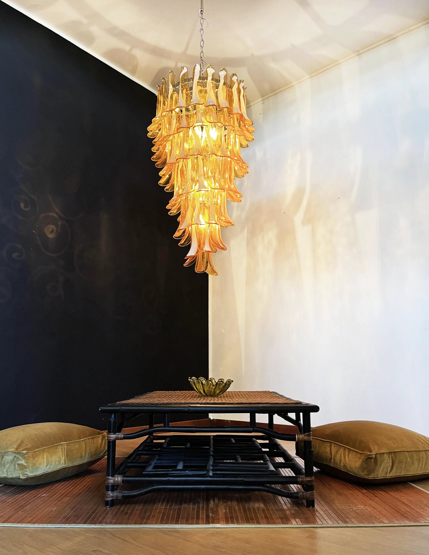 Petals Spiral Murano Amber Chandelier