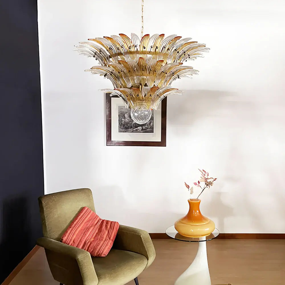 Beautifully Murano Palmette Amber Transparent Chandelier Secondary image